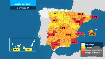 Imagen del mapa de los avisos de este domingo. Imagen del mapa de los avisos de este domingo.