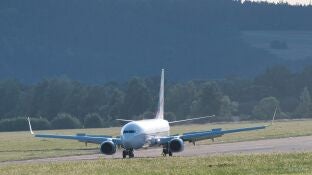 Avi&oacute;n aterrizando en una imagen de archivo