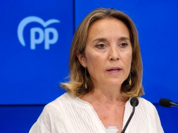  La vicesecretaria de Regeneración Institucional del PP, Cuca Gamarra, durante la rueda de prensa ofrecida este sábado en Logroño.