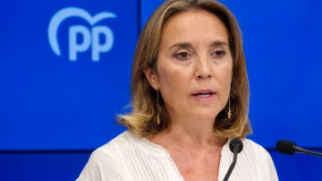  La vicesecretaria de Regeneración Institucional del PP, Cuca Gamarra, durante la rueda de prensa ofrecida este sábado en Logroño.