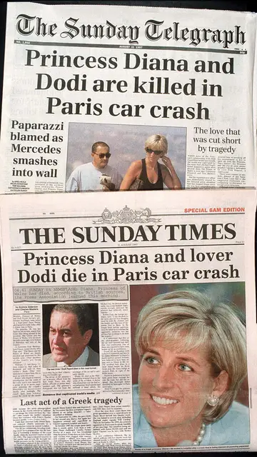 Noticia del fallecimiento de Lady Di y Dodi Al-Fayed en la prensa Noticia del fallecimiento de Lady Di y Dodi Al-Fayed en la prensa