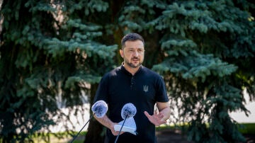 Zelenski en una rueda de prensa 