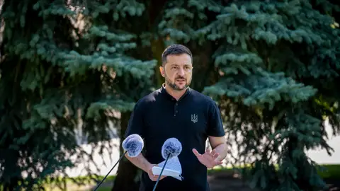 Zelenski en una rueda de prensa Zelenski en una rueda de prensa