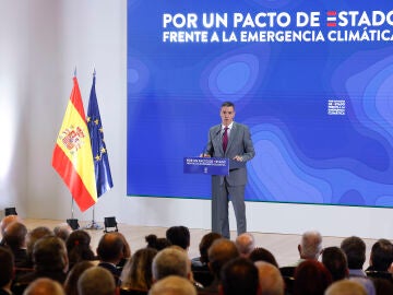 El presidente del Gobierno, Pedro Sánchez, durante la clausura del acto ‘Por un pacto de Estado frente a la emergencia climática