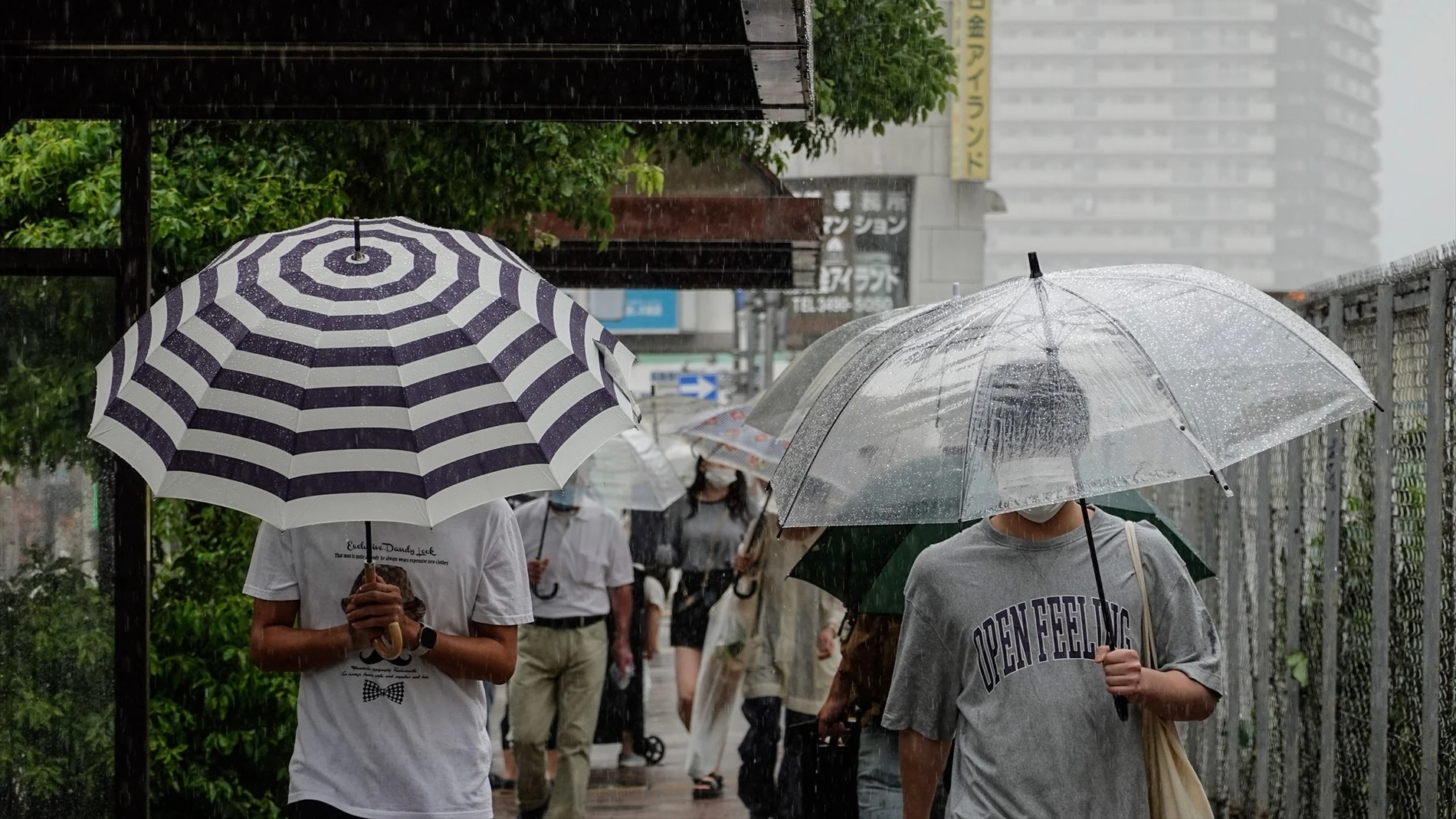 Peatones bajo la lluvia en Japón Peatones bajo la lluvia en Japón