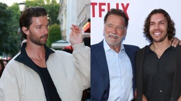 Patrick schwarzenegger y Arnold Schwarzenegger con su hijo Joseph Baena