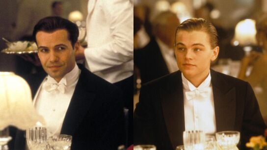 Billy Zane y Leonardo DiCaprio en Titanic como Cal y Jack
