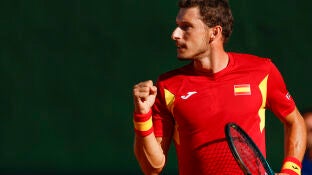 Pablo Carre&ntilde;o celebra un punto ante Moeller en la Copa Davis