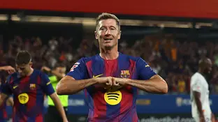 Lewandowski en el último partido ante el Valencia Lewandowski en el último partido ante el Valencia