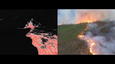 Así capta una cámara sensible al calor la imagen real del incendio de Pantón, Lugo
