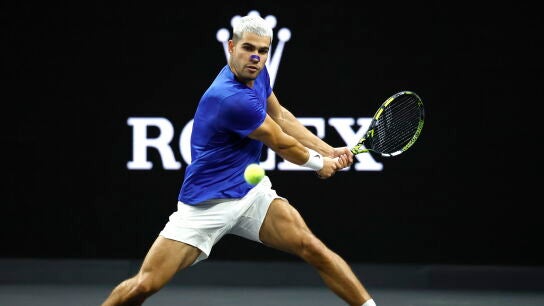 Carlos Alcaraz, en acci&oacute;n en la Laver Cup en San Francisco