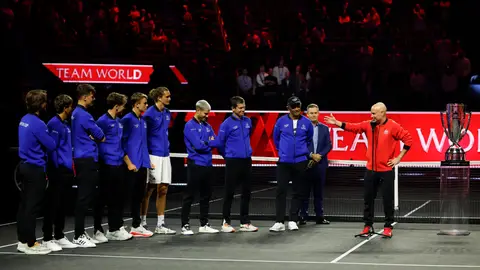 Andre Agassi se dirige a los jugadores europeos en la Laver Cup en San Francisco Andre Agassi se dirige a los jugadores europeos en la Laver Cup en San Francisco