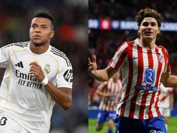Kylian Mbappé y Julián Álvarez celebra un gol con Real Madrid y Atlético de Madrid