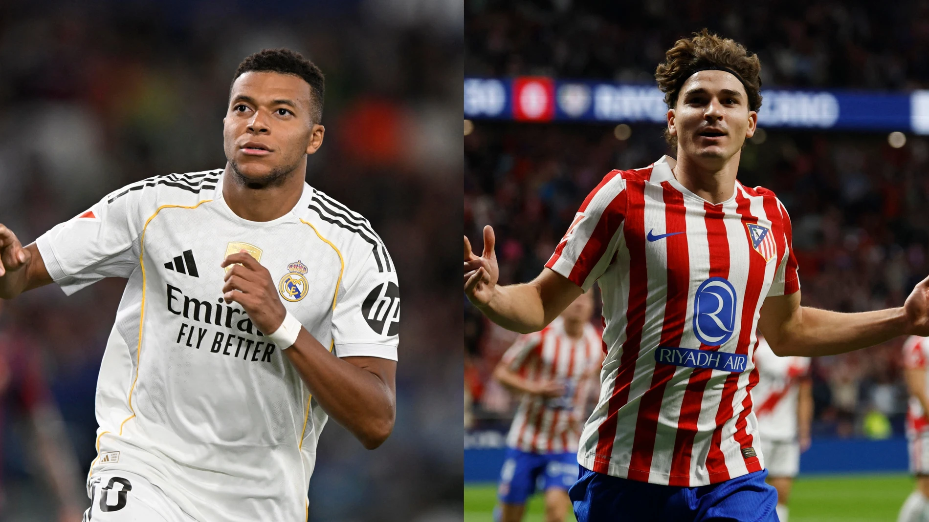 Kylian Mbappé y Julián Álvarez celebra un gol con Real Madrid y Atlético de Madrid Kylian Mbappé y Julián Álvarez celebra un gol con Real Madrid y Atlético de Madrid