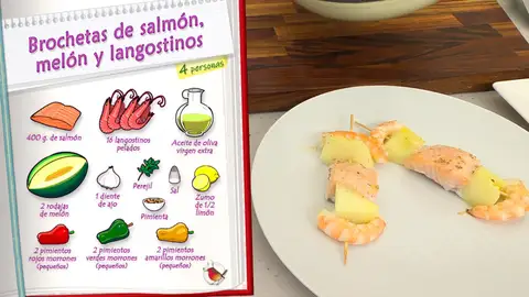 Ingredientes Brochetas de salmón, melón y langostinos Ingredientes Brochetas de salmón, melón y langostinos