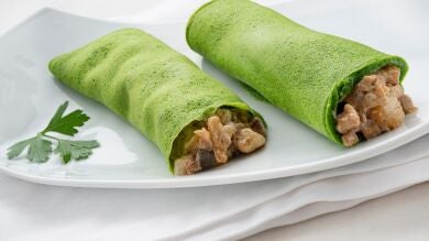 Crepes de espinacas con champiñones y panceta, de Arguiñano: 