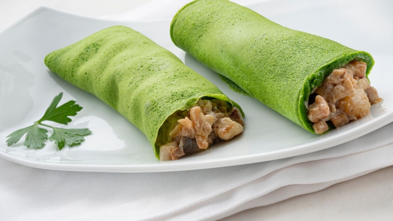 Crepes de espinacas con champiñones y panceta, de Arguiñano: 