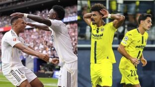 Kylian Mbapp&eacute; y Renato Veiga celebran un gol con Real Madrid y Villarreal