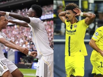 Kylian Mbappé y Renato Veiga celebran un gol con Real Madrid y Villarreal