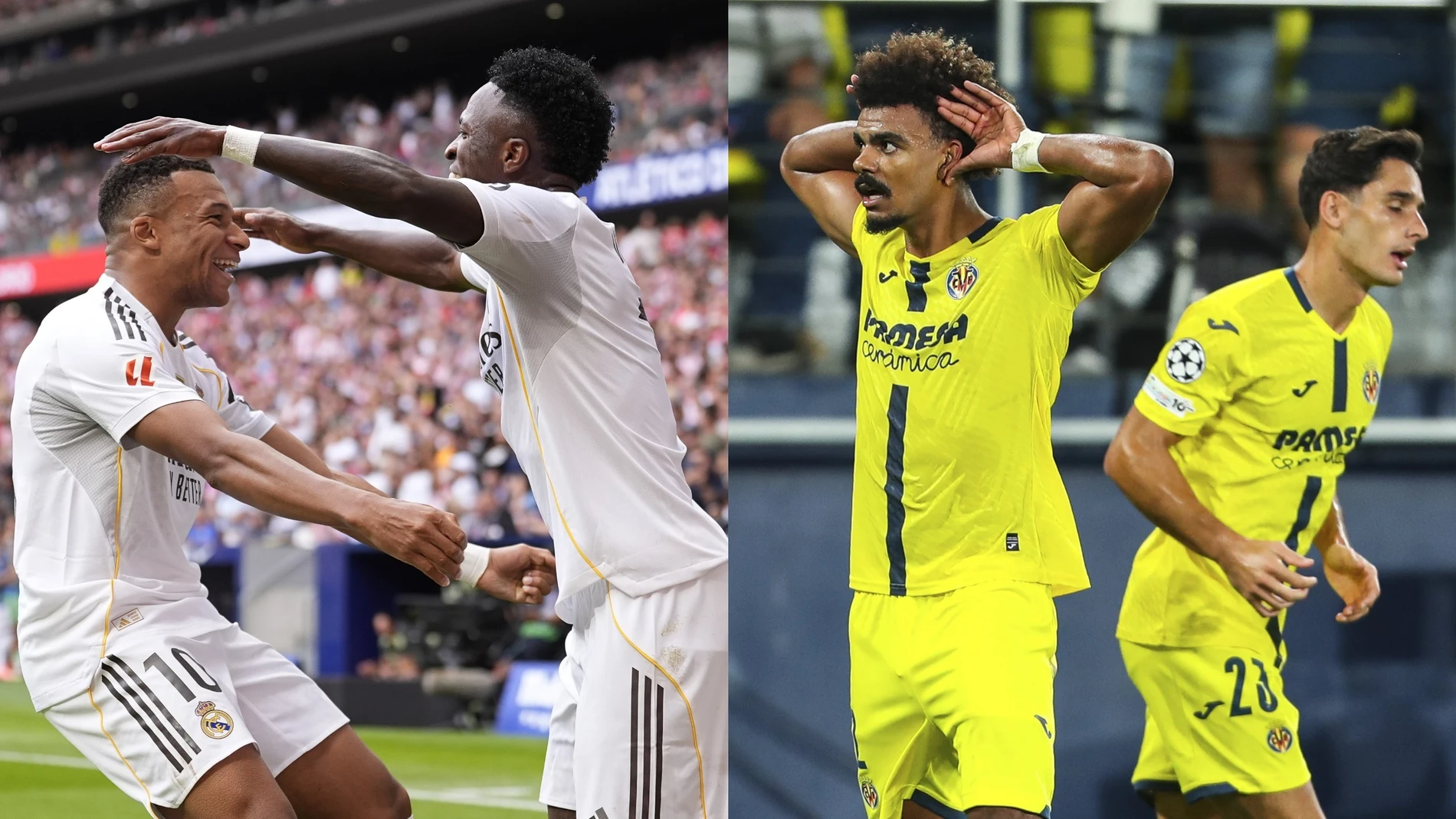 Kylian Mbappé y Renato Veiga celebran un gol con Real Madrid y Villarreal Kylian Mbappé y Renato Veiga celebran un gol con Real Madrid y Villarreal