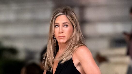 Jennifer Aniston rodando la serie The Morning Show en la New York Public Library 