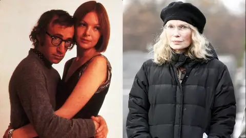 Woody Allen y Diane Keaton con Mia Farrow en un montaje Woody Allen y Diane Keaton con Mia Farrow en un montaje