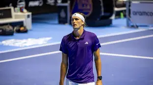 Alexander Zverev durante el partido ante Fritz en el Six Kings Slam Alexander Zverev durante el partido ante Fritz en el Six Kings Slam
