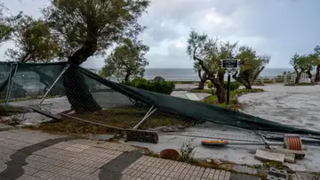 Destrozos causados por el viento este jueves en Santander.  Destrozos causados por el viento este jueves en Santander.