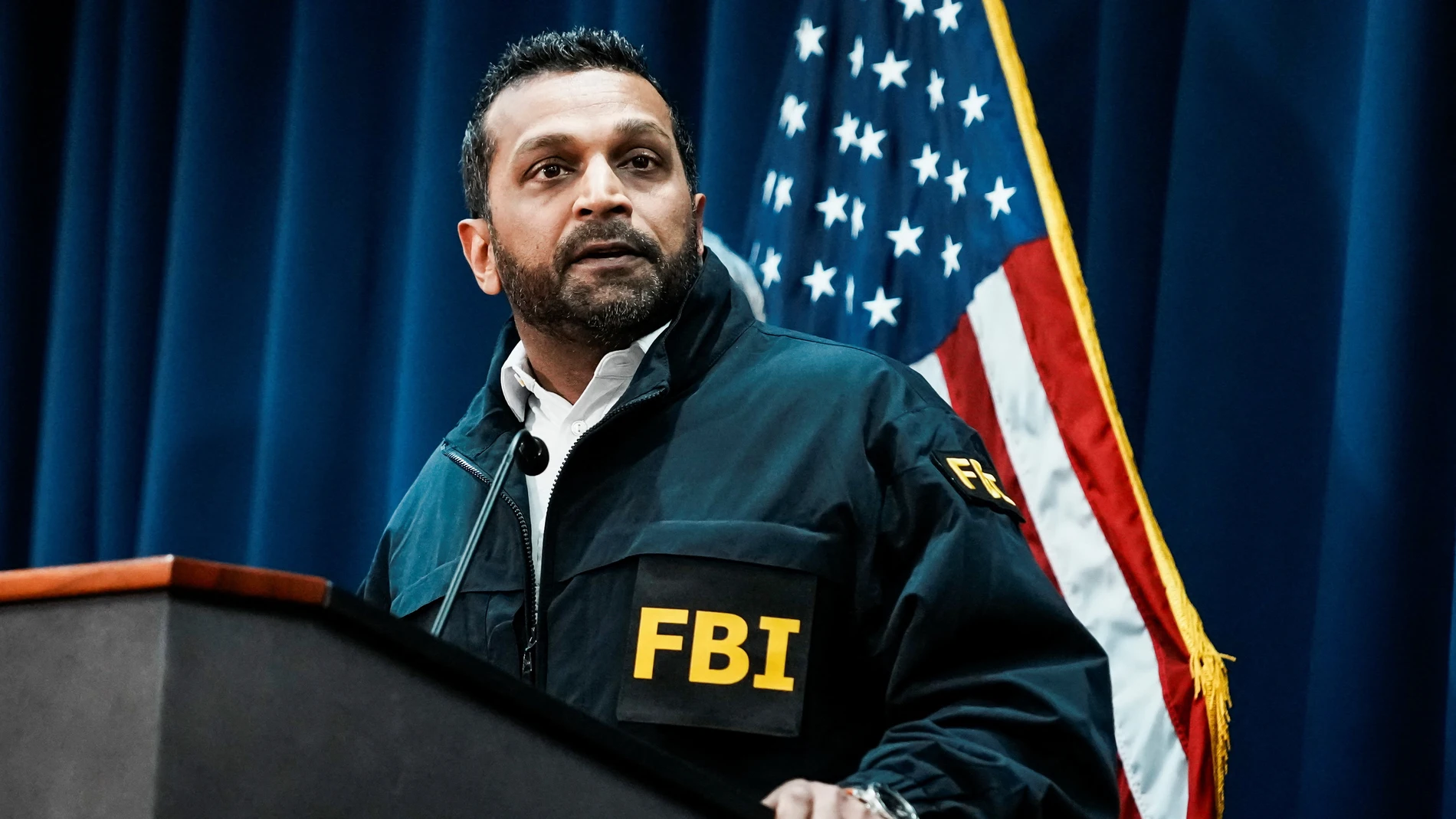 El director del FBI, Kash Patel, en la conferencia de prensa en Brooklyn El director del FBI, Kash Patel, en la conferencia de prensa en Brooklyn