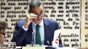 Pedro Sánchez, durante su comparecencia en el Senado por el caso Koldo