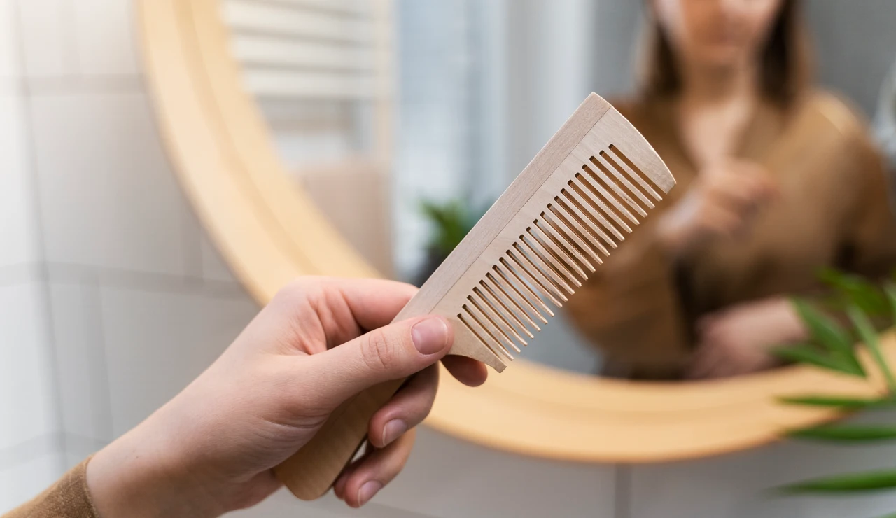 Una mujer enseña un peine