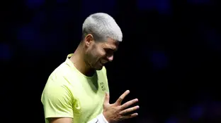 Carlos Alcaraz gesticula tras un punto ante Cameron Norrie Carlos Alcaraz gesticula tras un punto ante Cameron Norrie