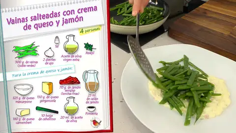 Ingredientes Vainas salteadas con crema de queso y jamón Ingredientes Vainas salteadas con crema de queso y jamón