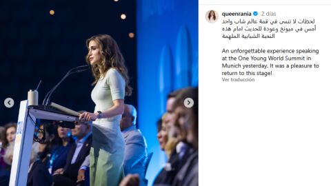 La reina Rania en el One Young World Summit de Múnich