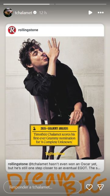 Story de Timothée Chalamet tras su nominación al Grammy