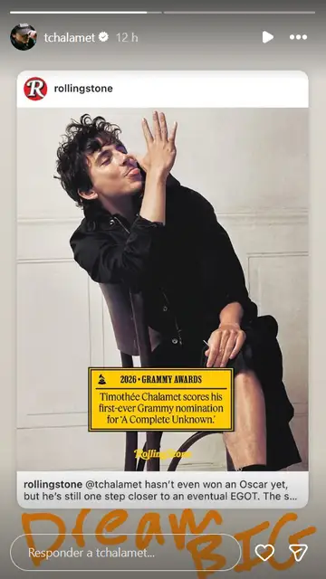 Story de Timothée Chalamet tras su nominación al Grammy Story de Timothée Chalamet tras su nominación al Grammy