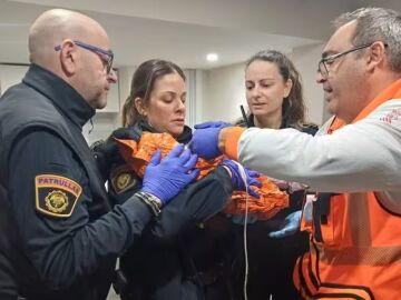Agentes de la Policía Local de València asisten a una joven que ha dado a luz en su domicilio, en el barrio de El Cabanyal.