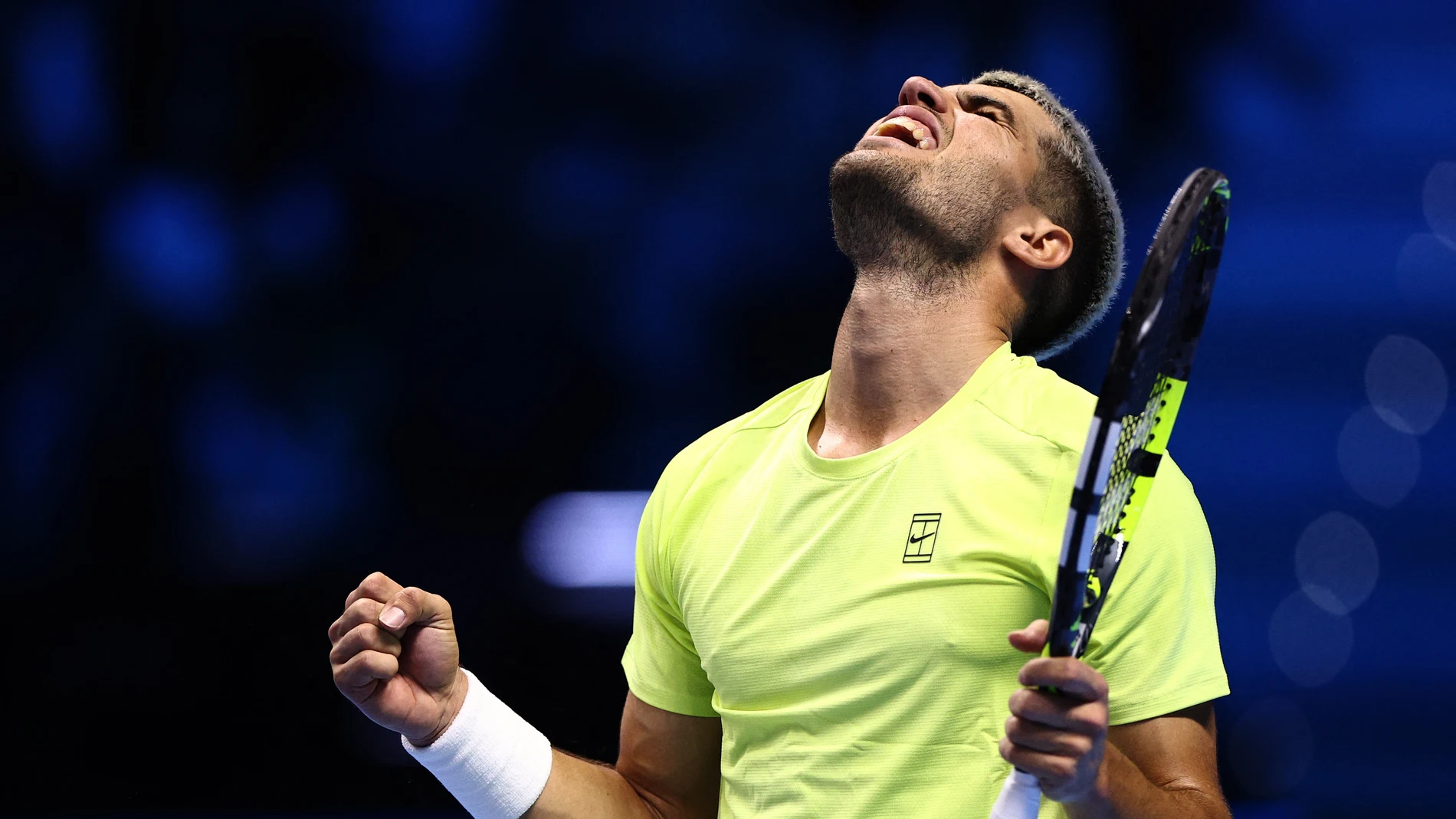 Carlos Alcaraz celebra una victoria en las Nitto ATP Finals 2025 Carlos Alcaraz celebra una victoria en las Nitto ATP Finals 2025