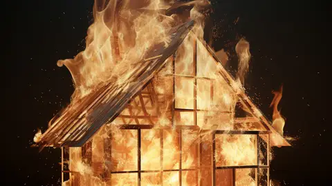 Recreación de una casa en llamas Recreación de una casa en llamas