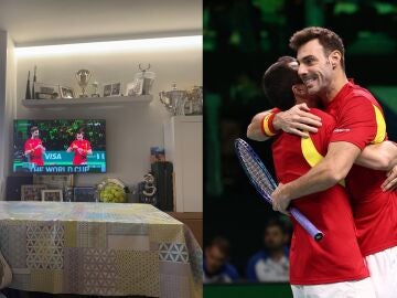 Carlos Alcaraz animando a Espa&ntilde;a desde su casa