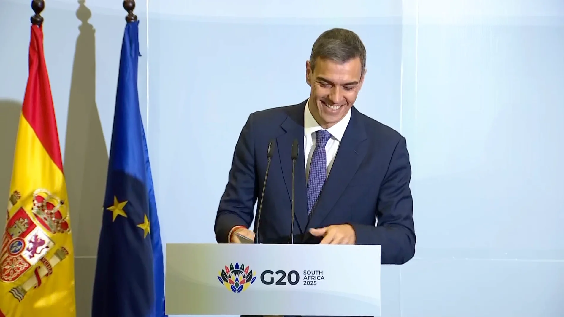 Imagen de Pedro Sánchez durante su comparecencia en el G20. Imagen de Pedro Sánchez durante su comparecencia en el G20.