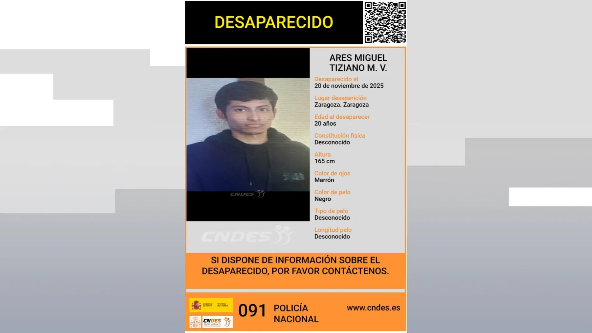 Buscan a Ares, un joven de 20 años desaparecido en Zaragoza Buscan a Ares, un joven de 20 años desaparecido en Zaragoza