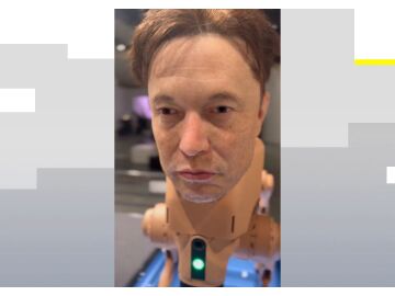 Perro robot con la cara de Elon Musk expuesto en el Art Basel de Miami