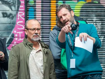 Javier Gutiérrez y Daniel Castro en el rodaje de El profesor Javier Gutiérrez y Daniel Castro en el rodaje de El profesor