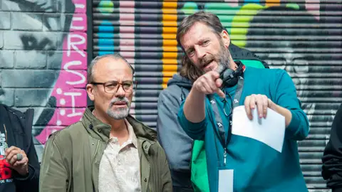 Javier Gutiérrez y Daniel Castro en el rodaje de El profesor Javier Gutiérrez y Daniel Castro en el rodaje de El profesor