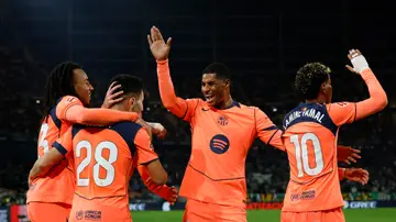 Los jugadores del Barcelona celebran un gol ante el Betis en La Cartuja Los jugadores del Barcelona celebran un gol ante el Betis en La Cartuja