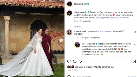 Alice Campello contesta a un comentario en Instagram Alice Campello contesta a un comentario en Instagram