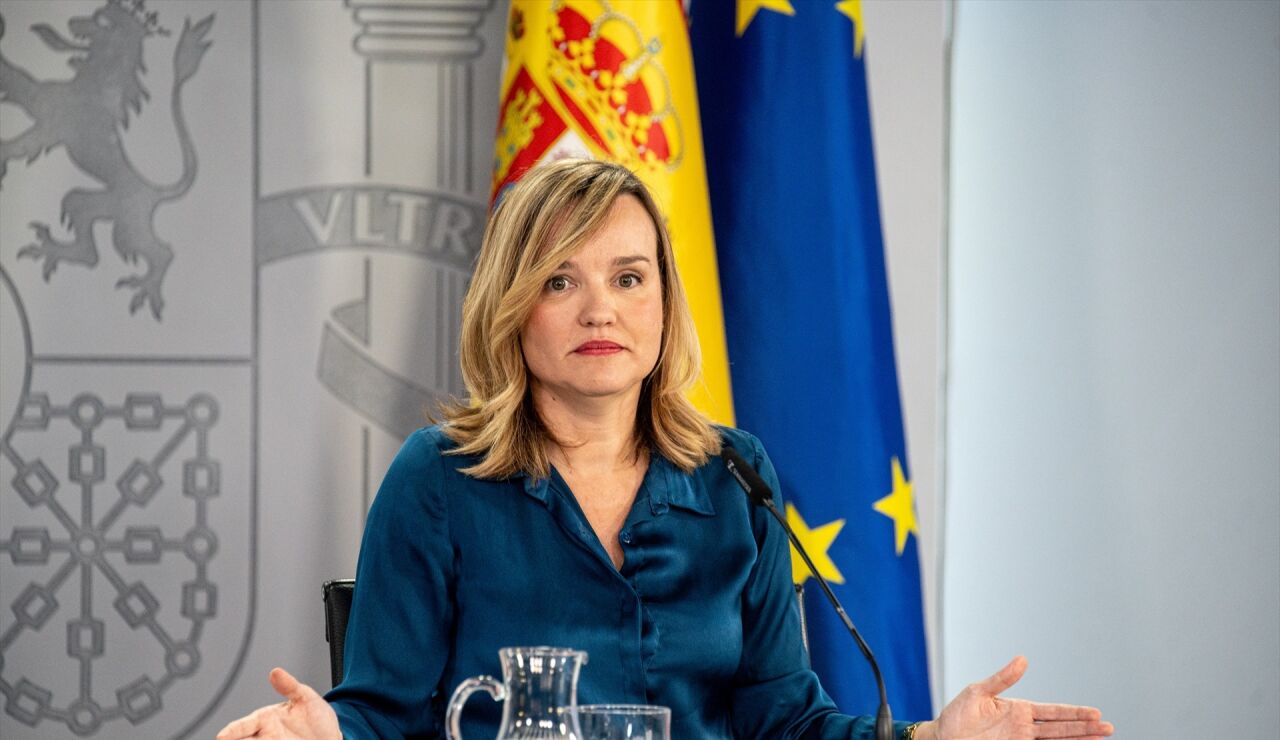 La ministra de Educaci&oacute;n, Formaci&oacute;n Profesional y Deportes y portavoz del Gobierno, Pilar Alegr&iacute;a, durante una rueda de prensa