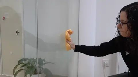 Mujer limpiando cristales Mujer limpiando cristales