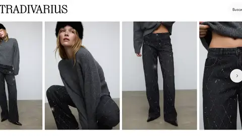 Vaqueros denim negros con brillantes decorativos Vaqueros denim negros con brillantes decorativos